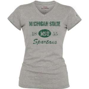  Michigan State Spartans Womens Grey V neck Long Body T 