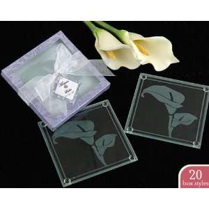  Frosted Glass Calla Lily Coaster Wedding Favors (Set of 4 