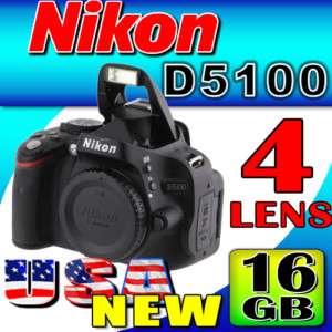   D5100 Digital SLR Camera 4 Lens 16GB Massive Kit 610563300891  