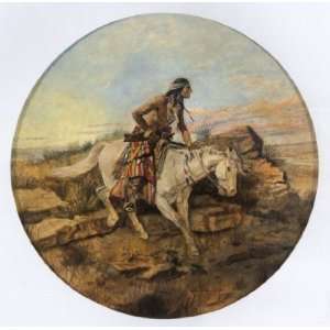     24 x 24 inches   Indian on White Horse with Gun