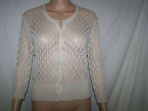WOMENS BEIGE STONE COLOR CARDIGAN SURVIVAL SWEATER SIZE MED BUTTON 
