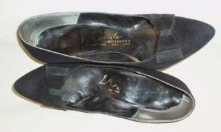 Vintage 50s CARDO Black Suede Heels Pumps Shoes 9 1/2  