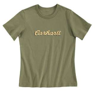 Carhartt Women Logo T shirt NEW was$20 XS to XL Tan/Grn  