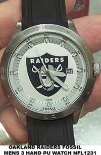 Oakland Raiders Fossil Mens Watch NFL1231 Three Hand Date Silicone 