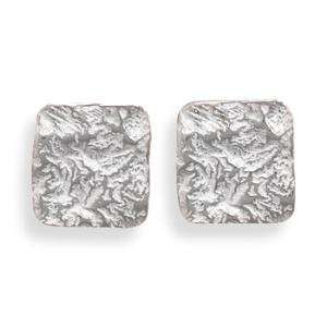  Textured Square Post Earrings Polished Sterling Silver 