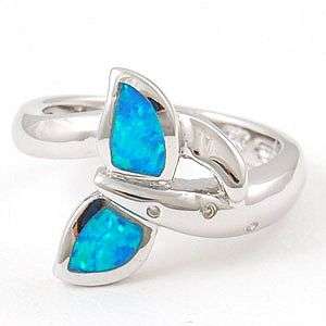 925 Sterling Silver Blue Opal Cocktail Ring size6 10614  
