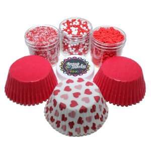 Hearts Cupcake Kit by Crispie Sweets   Sprinkles and Baking Cups Set 