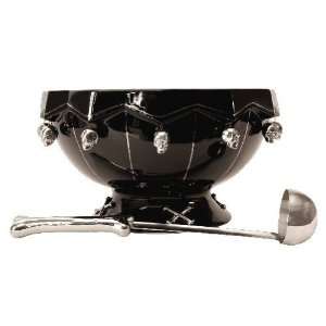 Halloween Skull & Bones Punch Bowl with Ladle, Black and 