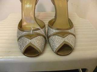 VALENTINO Silver Satin Jeweled Heels Shoes 38.5/8.5  