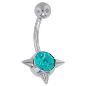  Aquamarine Spiky Single Jeweled Belly Button Rings 