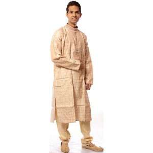 Ivory Kurta Pajama with All Over Woven Paisleys and Embroidery on 