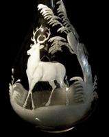 MARY GREGORY STYLE DECANTER WITH STAG IN FOREST  