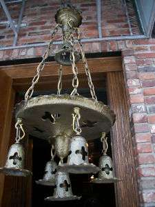 Arts & Crafts Hammered steel brass finish chandelier  