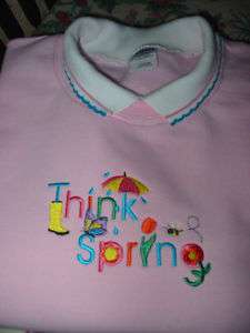 Think Spring Embroidered Sweatshirt with Collar  