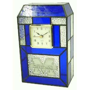   Michigan Wolverines Leaded Stained Glass Desk Clock
