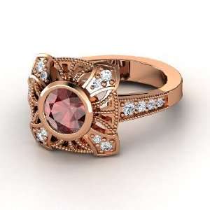  Chevalier Ring, Round Red Garnet 14K Rose Gold Ring with 