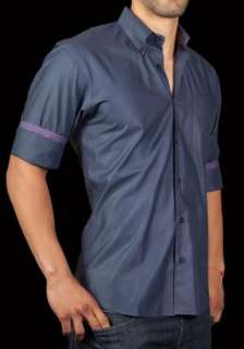 Mens Shirt STONE ROSE EZE 651 Navy Blue Button up WovenVery Shiny 