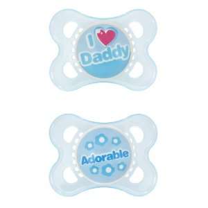   Daddy & Mummy Pack of 2 Baby Boy Newborn Dummies / Soothers Blue Baby