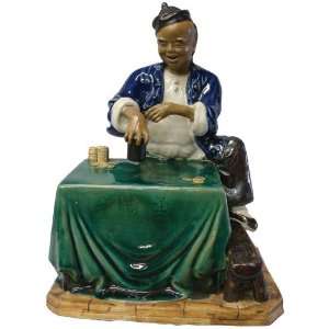  Chinese gambling man, hand glazed ceramic figure