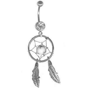White Dream Catcher Belly Ring Very Short Post 14 gauge Belly Button 