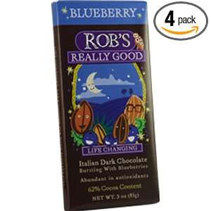 Robs Really Good Chocolate Bar, 62% Dark Chocolate And Blueberry, 3 