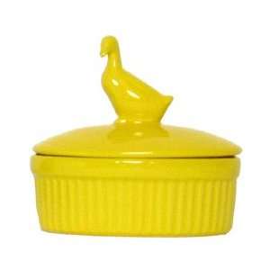 Stoneware Pottery Yellow Pate Dish with Goose Top Cover 5L, 4.75W, 2 