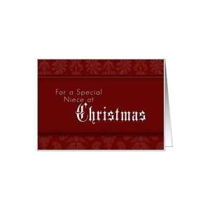  For Niece Merry Christmas, Red Demask Background Card 