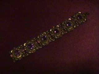 gorgeous vintage wide amethyst rhinestone link bracelet  