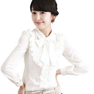 Womens Elegant Chiffon Bow Collar OL Shirt Tops Blouse US size S/M 2 