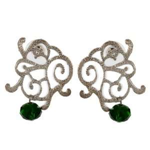  Silver plated Earrings with Green Crystal Drops   SHJ 