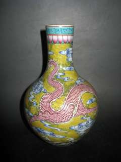 Chinese antique famille rose porcelain dragon globular vase free ship 