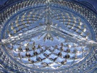 Vintage Anchor Hocking Wexford Cut Glass Divided Relish Dish & Serving 