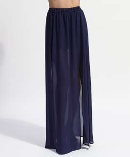 MOGAN BOHO Half Sheer Slits Chiffon Maxi LONG SKIRT w/ Mini Skirt 