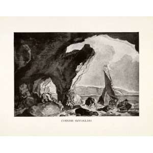  1925 Halftone Print Cornish Smuggler Ship Cove Cave 