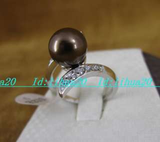 jewelry Chocolate Brown shell pearl silver Crystal Womens Ring size 8 