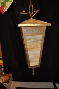 Vtg Slag Glass Hanging Lamp Arts & Crafts Era NICE  