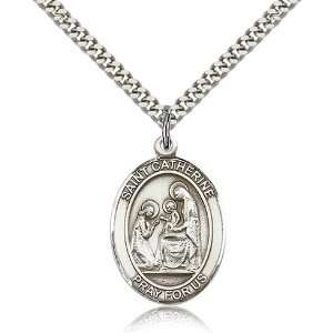  Sterling Silver 1in St Catherine of Siena Medal & 24in 