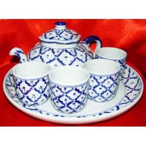 Blue & White Tea Service 6 Pot