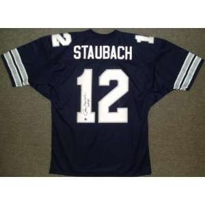 Roger Staubach Autographed Jersey   Blue Custom Throwback  