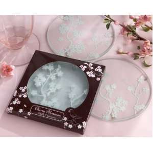 Cherry Blossoms Frosted Glass Coasters   Baby Shower Gifts & Wedding 