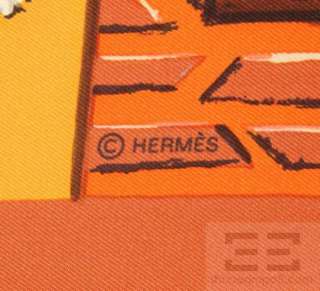Hermes Orange Silk Jean Louis Clerc Stable Print 90cm Square Scarf NEW 