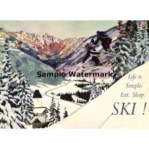  Sport Lady and Man Skiing, Life Is Simple Eat Sleep SKI 24 