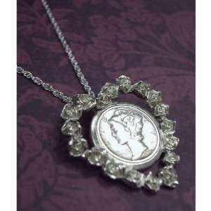  Silver Mercury Dime Rose Heart Pendant Jewelry