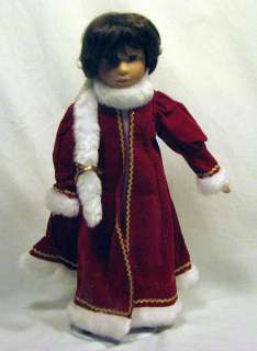 17 GORGEOUS Christmas Brunette Porcelain Doll & Stand  
