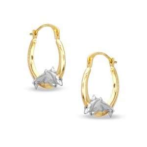  10K Two Tone Gold Dolphin Hoop Earrings BTB HOOPS Jewelry