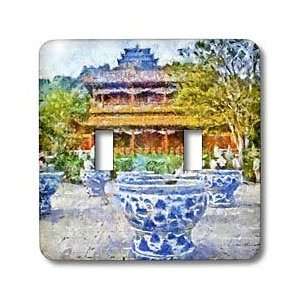 Boehm Digital Paint Beijing   Temple and Blue Porcelain Jars   Light 