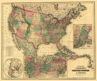 Coltons Railroad Map United States 1876  