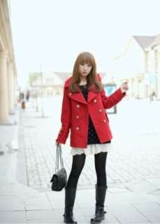 New Womens Korean Fashion Woolen Winter lapel double buckle Coat 