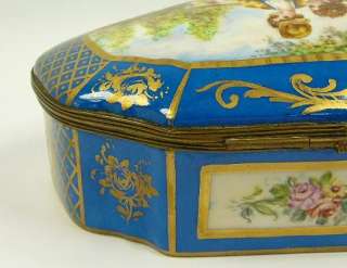 Antique French Porcelain Dresser Box Courting Scene Sevres Casket Hand 