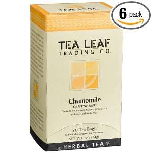 Tea Leaf Trading Company Chamomile Tea Bags, 20 Count Boxes (Pack of 6 